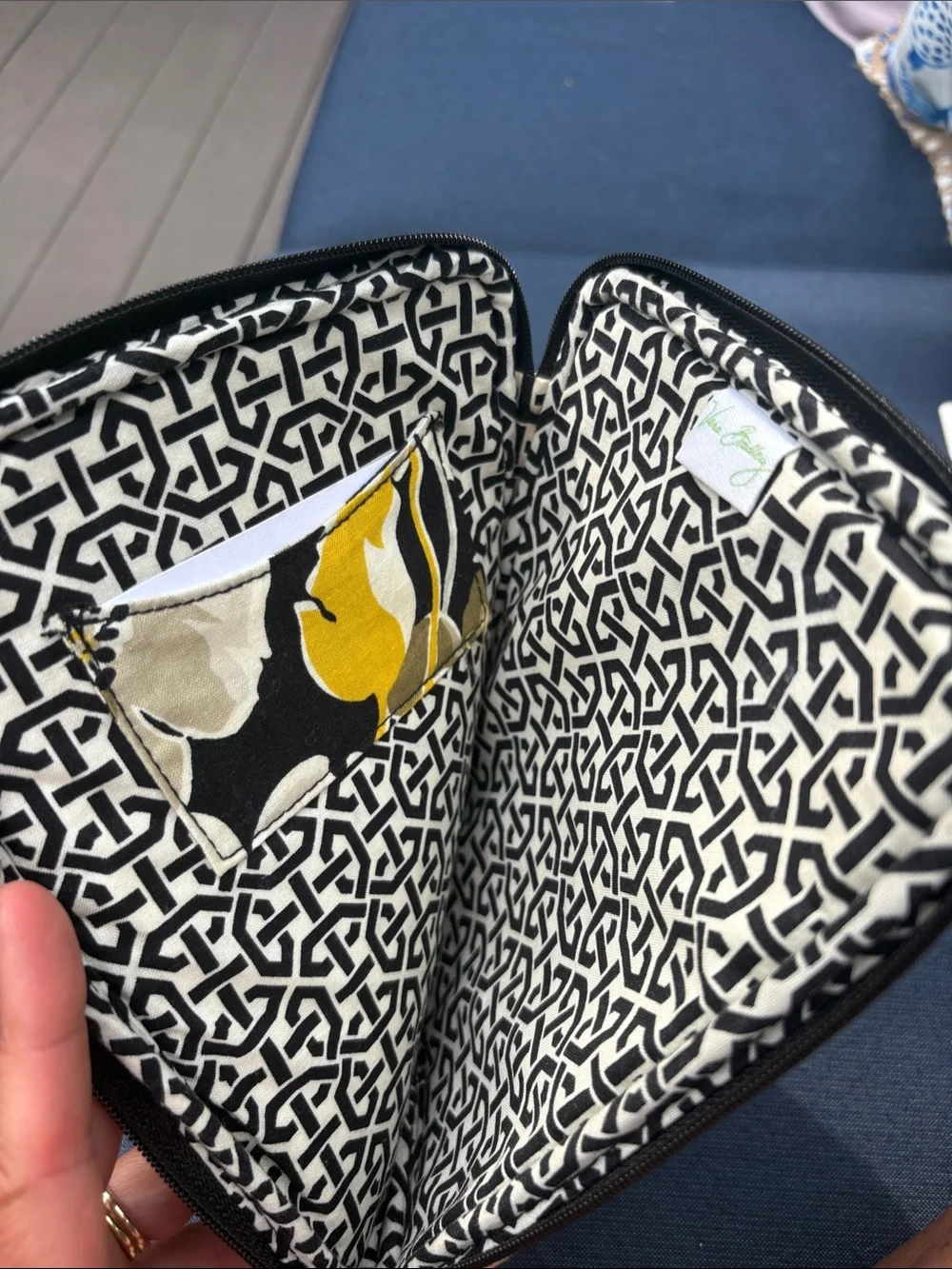 Vera Bradley Quilted Floral Tablet Sleeve in Black, Yellow & Cream